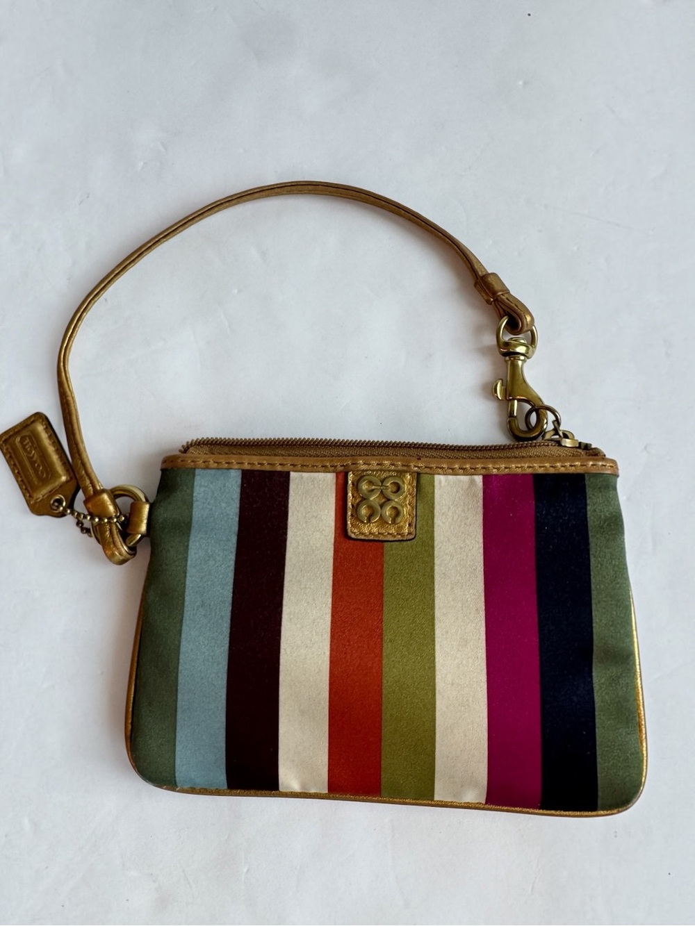 VTG Coach Julia Legacy Stripe Small Satin Wristlet Y2K Multicolor Gold Clutch